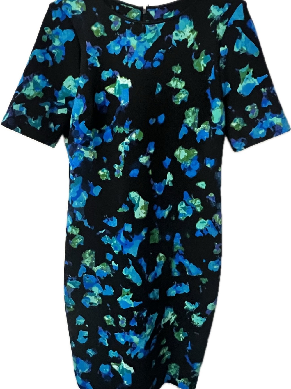 Marc New York Black Short-Sleeve Dress with Blue and Green Floral Print